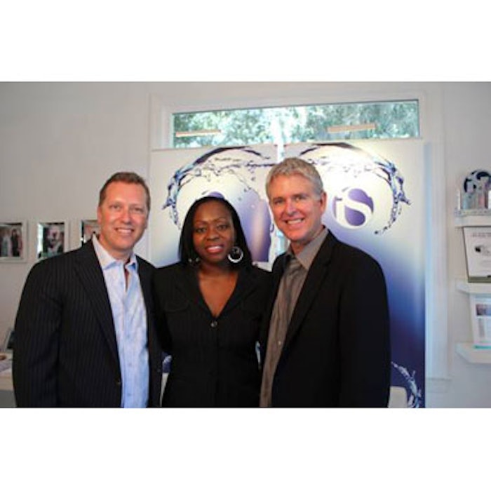 Innovative Skincare COO Alec Call and CEO Bryan Johns with soldier Linda Lee