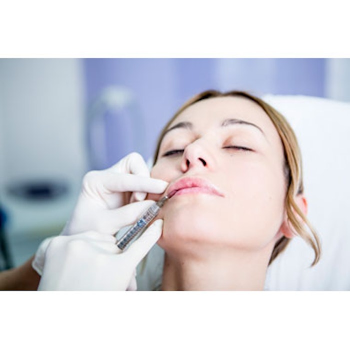 Patient undergoing lip augmentation