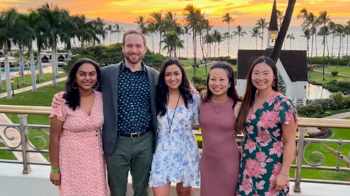 2022 Resident of Distinction Awardees at Maui Derm From left: Shanthi Narla, MD; Ross Pearlman, MD; Gabriela Morris, MD; Hoang Ho-Pham, MD; Sydney Liang, MD
