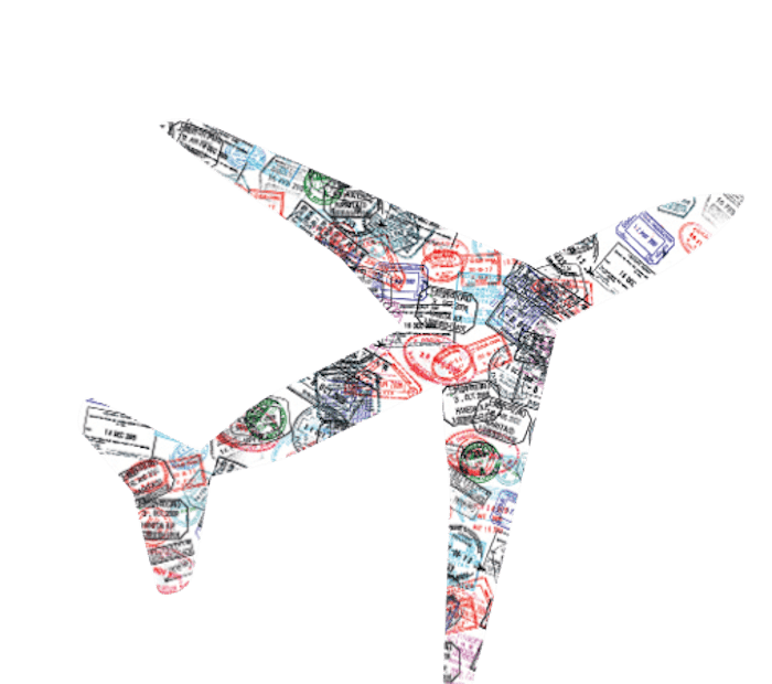 airplane with passports traveling