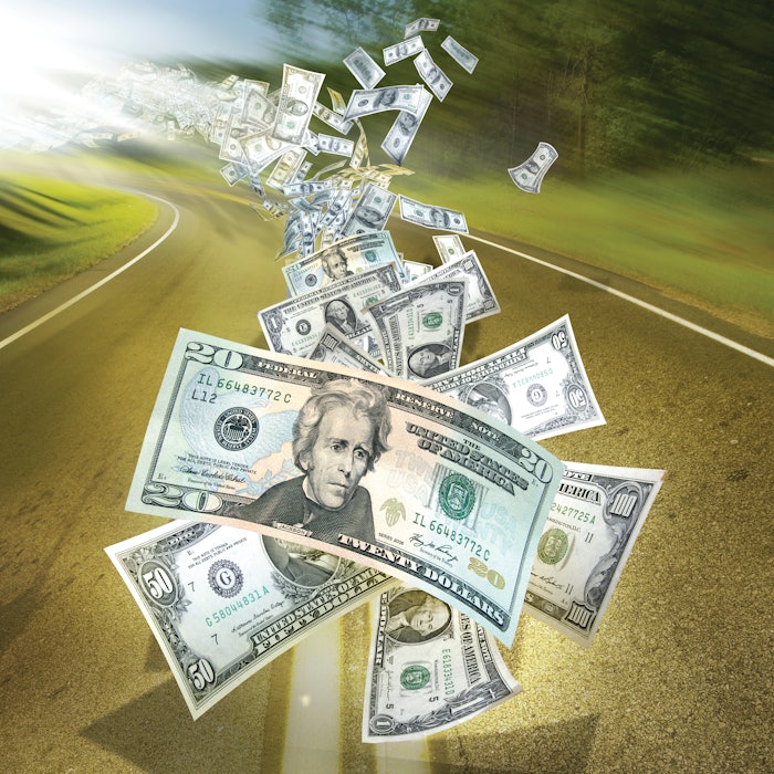 American dollars moving down a street