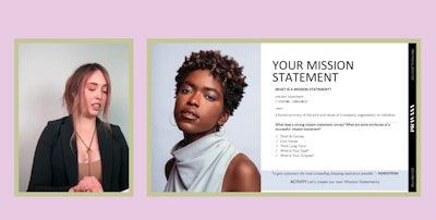 Melody Larissa discusses how to develop a mission statement during Pravana's 'Social Methods' class at Cosmo Prof's Color the World event.