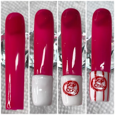 Create the popcorn bucket by forming white gel paint into a rectangular triangle shape