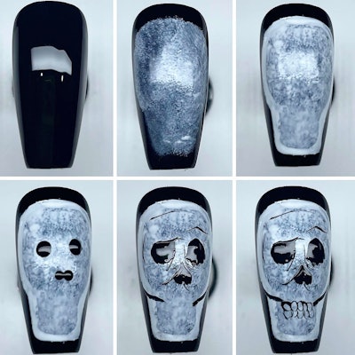 The first half of the steps of Jasmine Allen's nail art tutorial.