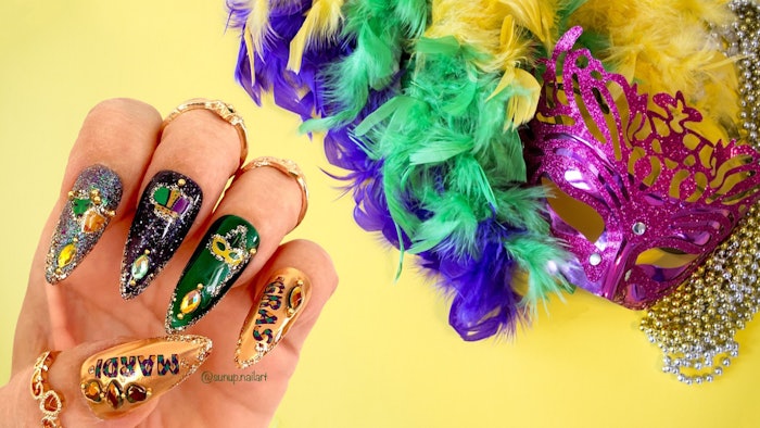 Nailpro shares Mardi Gras nail inspo.