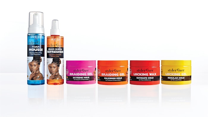 The new Styler Fixer Braid Collection by Pearl the Stylist from Red by Kiss features four products, including Extreme Hold Braiding Gel, Maximum Hold Braiding Gel, Foam Mousse and Braid Sheen Refresher.