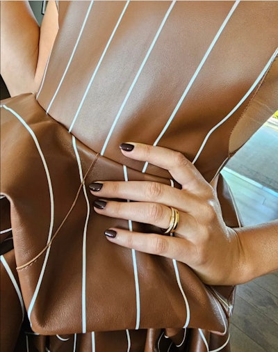 Gal Gadot's chocolate milk mani for the Barbie premiere by Sarah Chue