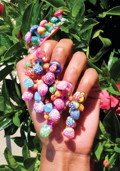 Colorful 3D mushroom nails by Asia Bloodworth