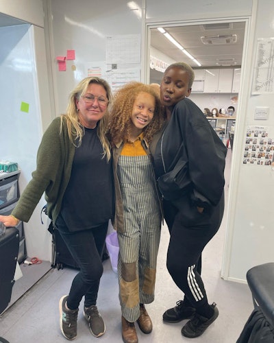 From Left: Department Head Hair Designer Nikki Gooley with Actress Luna Steeples (Dill) and Key Hairstylist Chrissy Zemura.