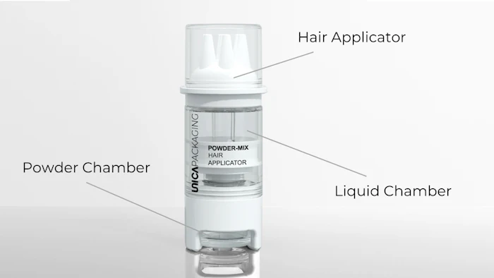 The powder chamber is sealed to protect sensitive ingredients from moisture and environmental contamination.
