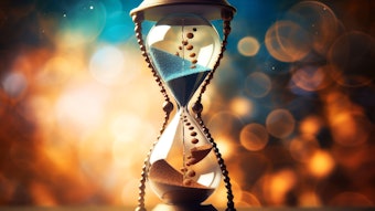 Abstract anti-aging concept featuring an hourglass and molecular structures