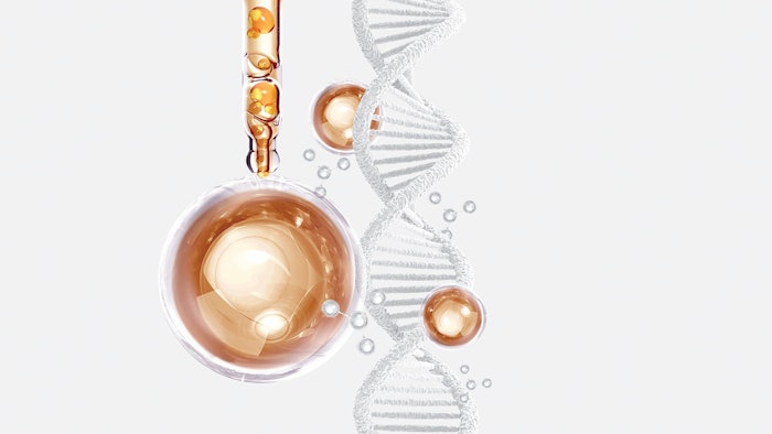 image of silver and gold colored growth factor molecule and stem cells