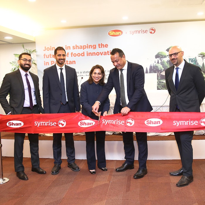 L to R: Raheel Qadri (Country Head Symrise Pakistan), Ahmed Gamal (Sales Director Symrise Middle East), Sammer Sultan (Co-Chairperson at Shan Foods), Sofiane Berrahmoune (VP Food & Bev Middle East Symrise) and Imran Sherani (Strategic Advisor Growth & Investments of Shan Foods)