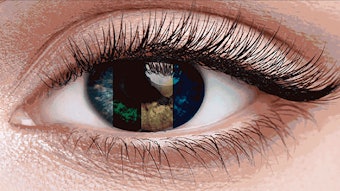 Close up image of eye with vertical lines showing different eye colors.