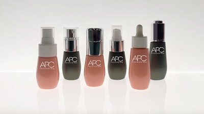 The Adapté Collection by APC Packaging, customizable beauty bottles with up to 8 interchangeable closures, including droppers, pumps, and sprayers.