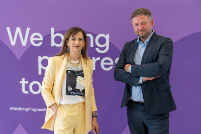 'From sun care leadership to award-winning senolytic-powered skin and scalp solutions, we’re creating a future where wellbeing and delight converge to deliver measurable impact for brands and consumers alike,' says Parand Salmassinia, President, Beauty & Care at dsm-firmenich (at left), pictured here with Hendrik Reuter, VP Global R&D & Innovation, dsm-firmenich Beauty & Care.
