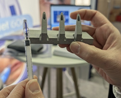 MicronJet and a close-up model of its three-pyramid design, by NanoPass Technologies.