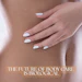 Woman applying skincare product with white almond nails on glowing skin with text about biological body care