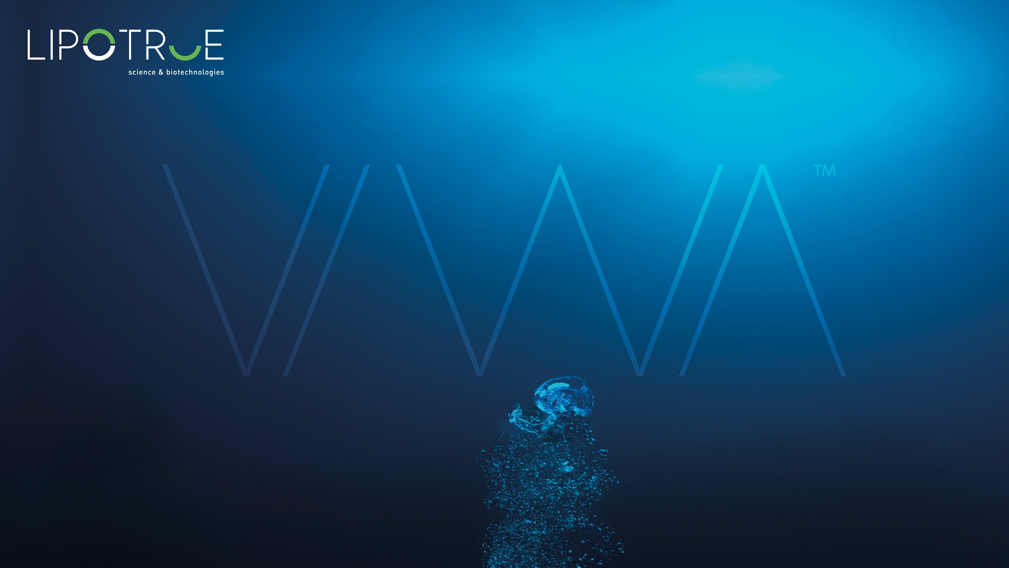LIPOTRUE logo with cosmetic and biotechnology tagline on blue gradient background